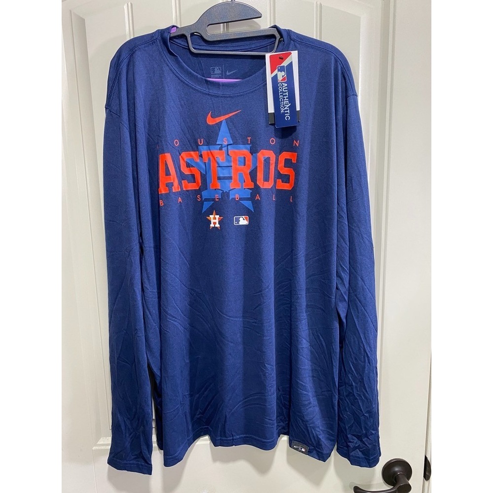 Nike Houston Astros Shirt Mens XXL Navy Blue Dri-FIT MLB Performance Long Sleeve